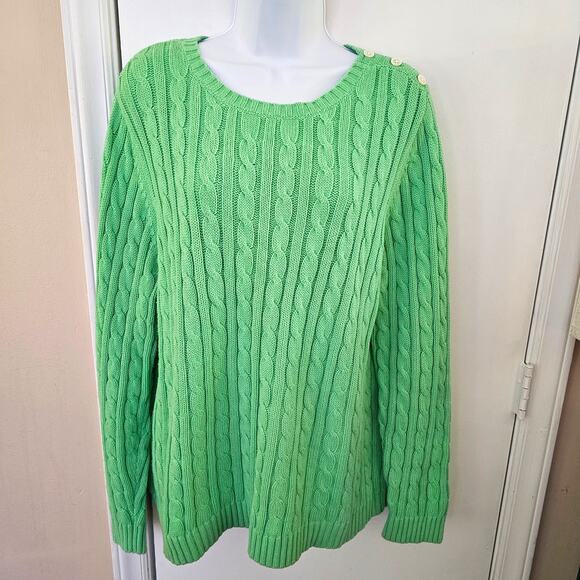 Land's End Cable Knit 100% Cotton Sweater Sz 1X Academic Preppy Classic Plus - Picture 1 of 5